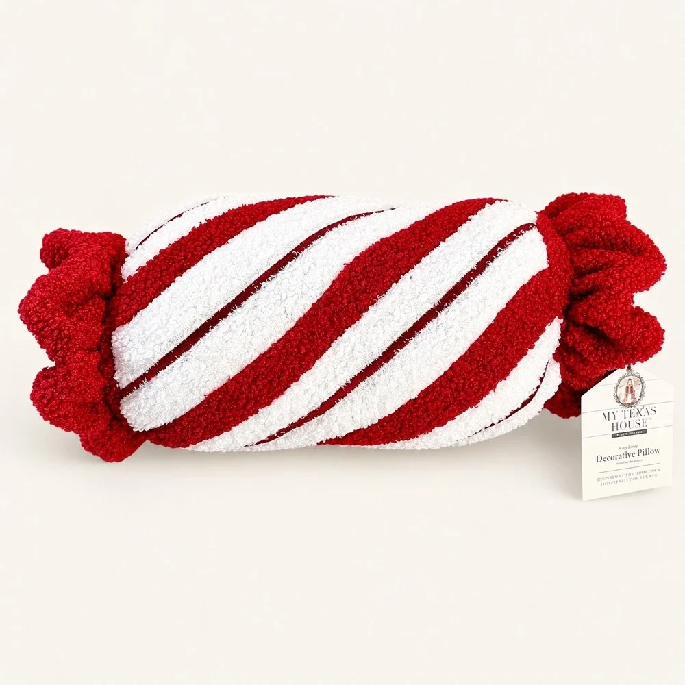 My Texas House Red White Striped Candy Bolster Pillow Christmas Holiday Decor